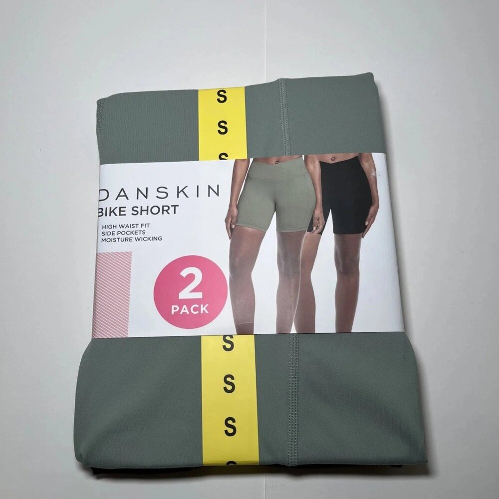 Danskin Women's Cross Waist Bike Short 2-pack (Black/Olive Green, Small)